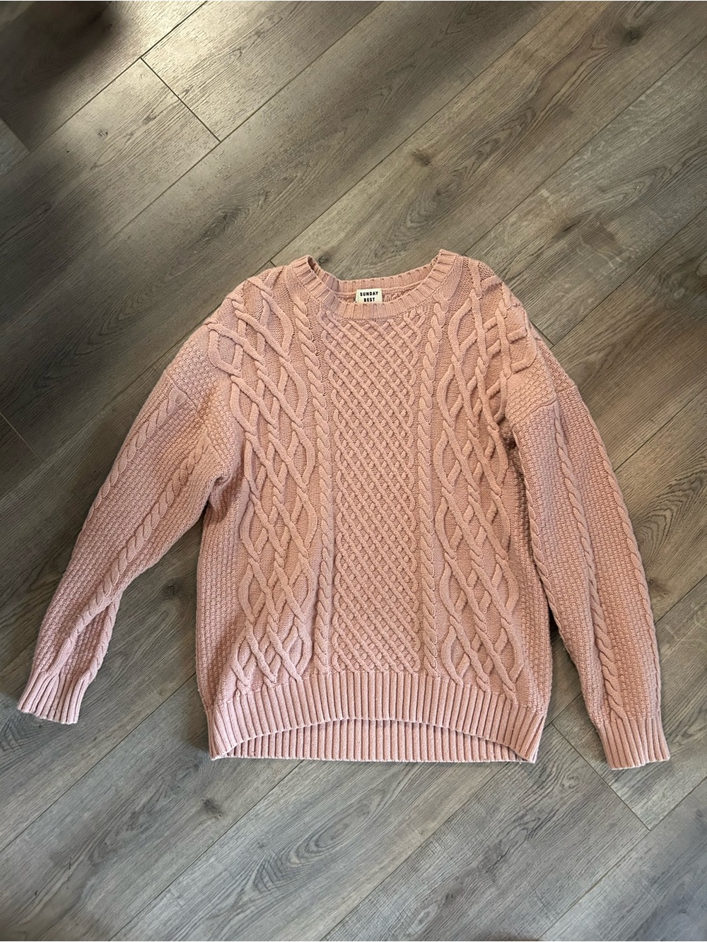 Sunday Best Blush Pink Cable Knit Crewneck Sweater